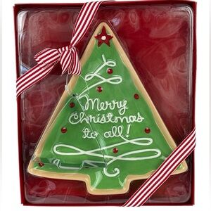 Hallmark Plate with Cookie Cutter Set Green/Red Christmas Tree Plate NIB